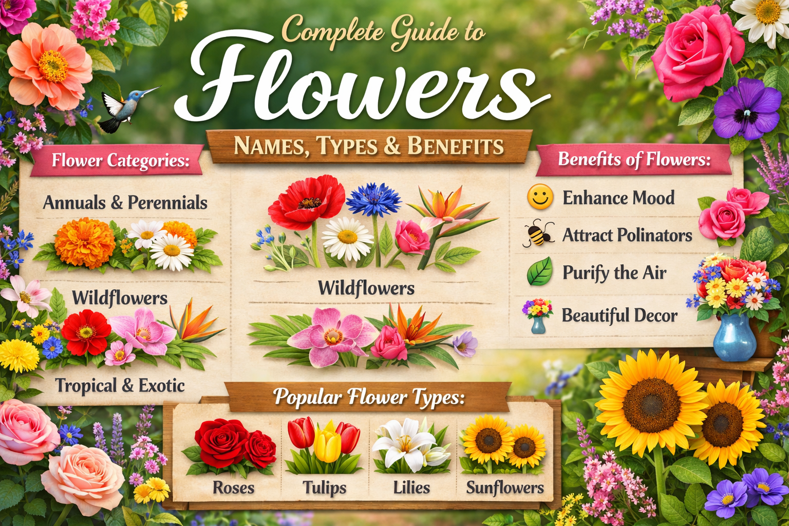 Complete Guide to Flowers: Names, Types & Benefits